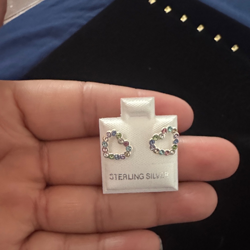 Sterling Silver Rainbow Heart Earrings